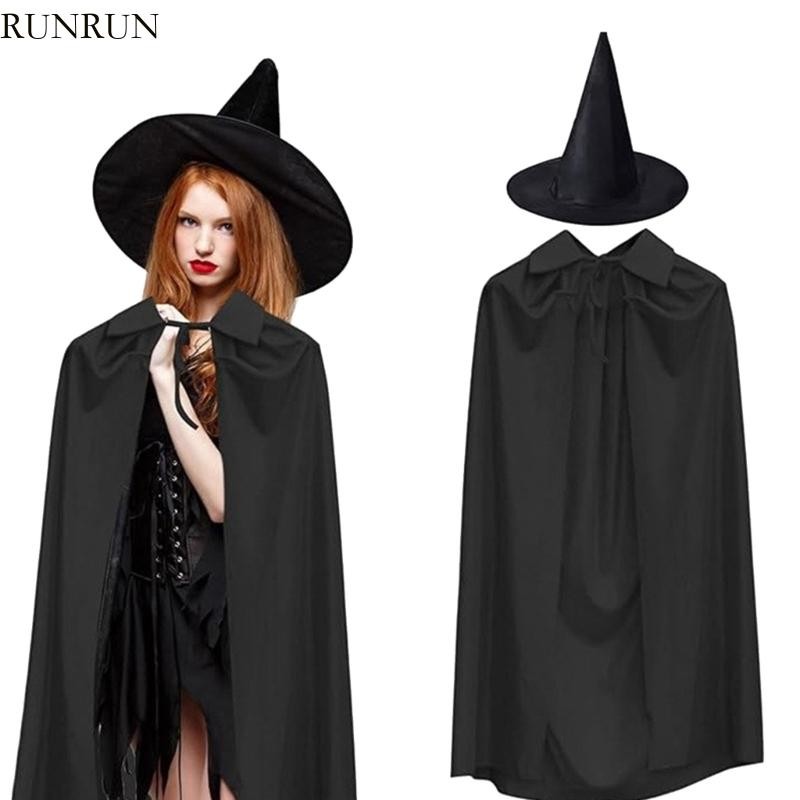 Runny เสื้อคลุมฮาโลวีนเครื่องแต่งกายแม่มดแต่งตัวเครื่องแต่งกายเสื้อคลุมแม่มดหมวกแม่มดฮาโลวีนแม่มดเครื่องกายสําหรับวัยรุ่นผู้ใหญ่ Cospla