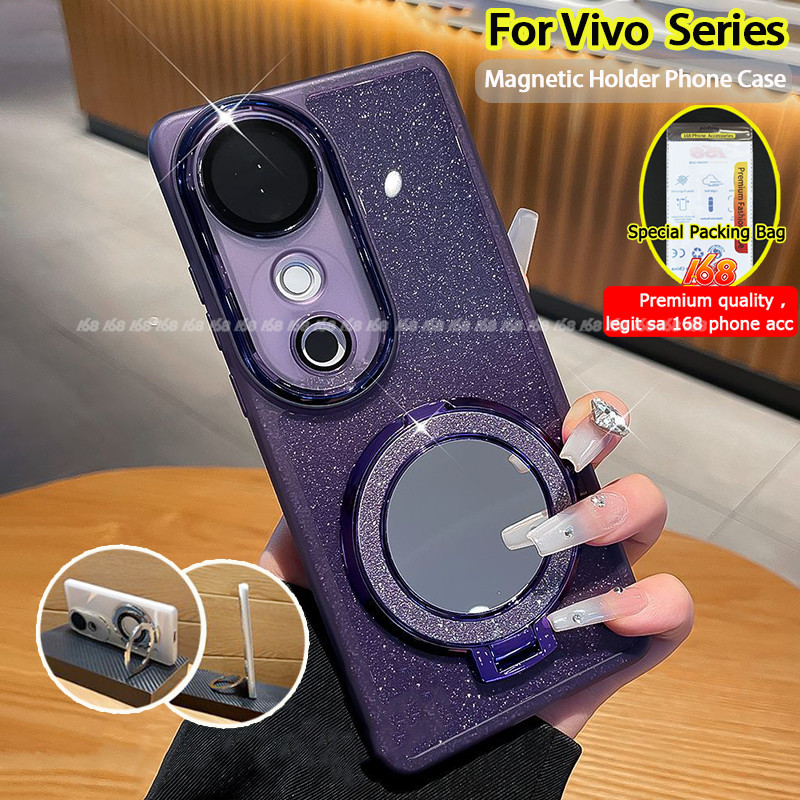 เคส Vivo V40 V30 Y200 5G เคส Vivo V40 V30 Pro ใสโปร่งใสกันกระแทกเคสโทรศัพท์พร้อมแม่เหล็กแหวนที่ถือกระจกที่วางโทรศัพท์ขาตั้งขายึดกล้องป้องกันเลนส์ฝาครอบนุ่มเยลลี่