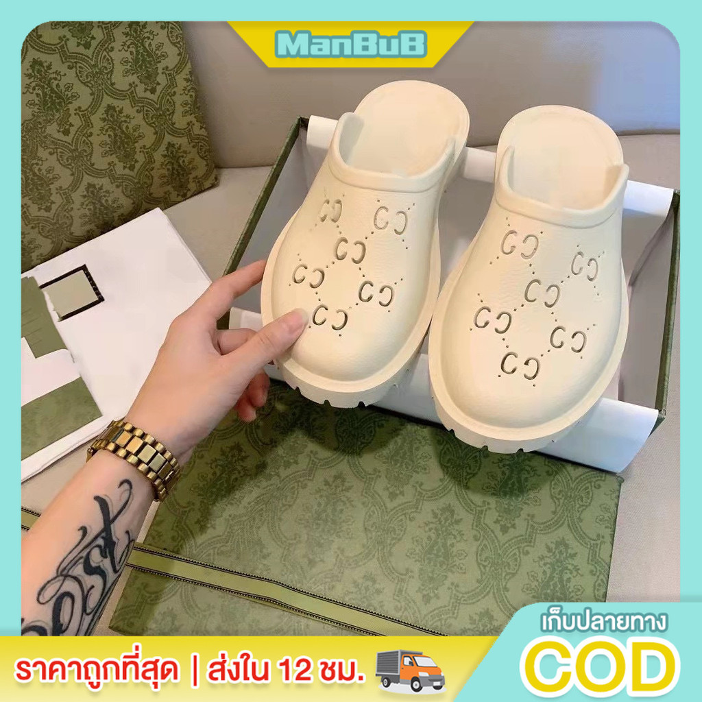 ManBu8 พร้อมส่ง รองเท้าสวมเปิดส้น ลายตัวGG รองเท้าแฟชั่นน่ารัก ยางนิ่ม ดีไซน์สไตล์เกาหลี ขายดี มี2สีส้นไม่สูง.TO-2298)