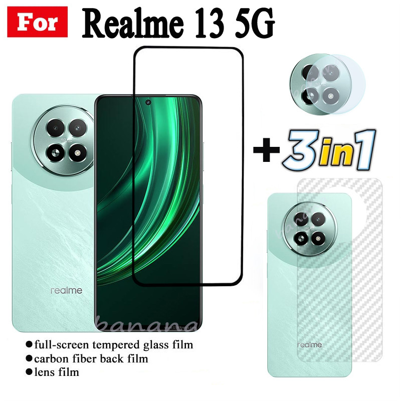 Realme 13 5G ฟิล์มกระจกนิรภัยคลุมทั้งหมด + ฟิล์มเลนส์กล้อง + ฟิล์มด้านหลัง รองรับ Realme 13, 12, C63