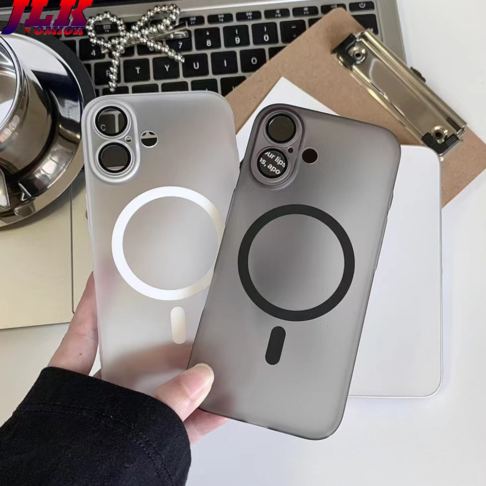 [JLK] เคสแม่เหล็กบางเฉียบหรูหราสําหรับ iPhone 16 15 14 13 12 Pro Max Plus PC ฝาครอบชาร์จไร้สายโปร่งแสง