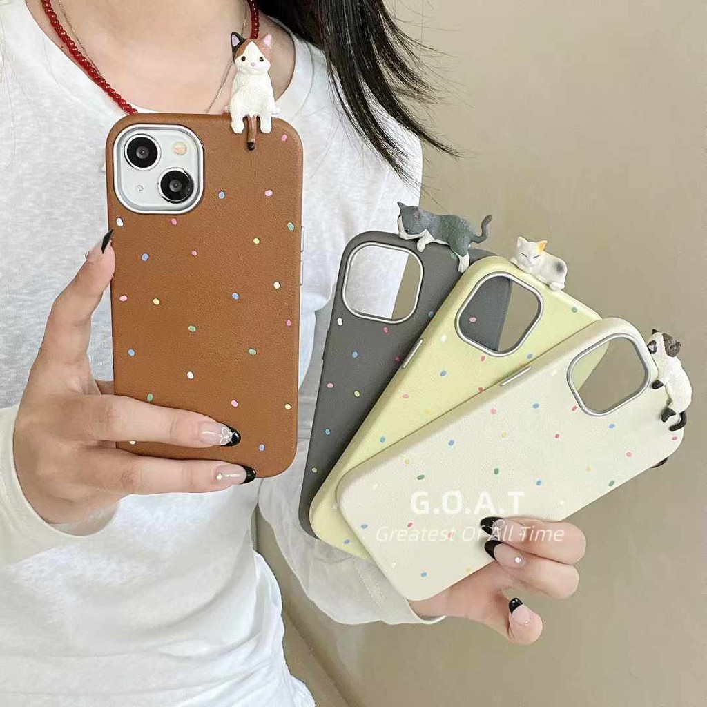 Goat ปลอกลูกแมวลายหนังน่ารักเข้ากันได้สําหรับ iPhone 16 15 13 14 12 pro max ฝาครอบป้องกันการตกกระแทกฝาหลัง