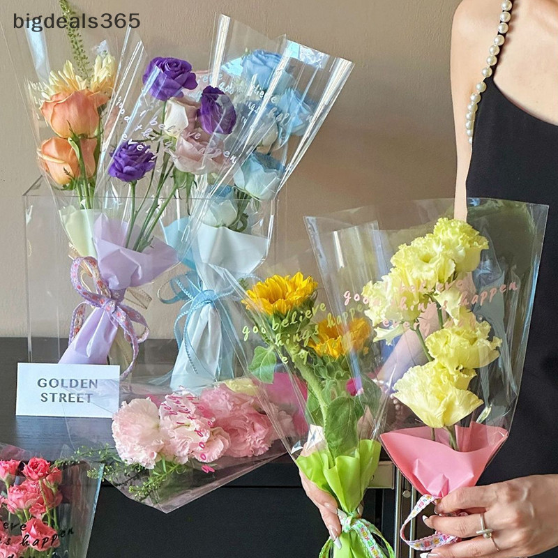 [bigdeals365] 10 ชิ้นแขนกุหลาบเดี่ยวถุงห่อดอกไม้ถุงบรรจุภัณฑ์ช่อดอกไม้ใส Cellophane ห่อดอกไม้สําหรับวันวาเลนไทน์สต็อกใหม่