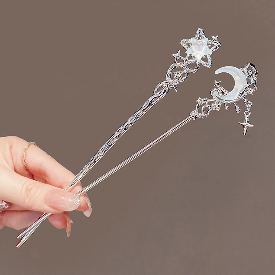 Moonstone Star Hairpin หญิงสไตล์จีนใหม่ Modern Simple Moon Hairpin High-End Hairpin