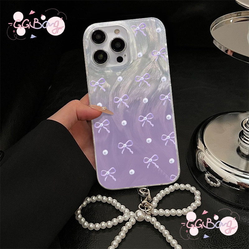 เพิ่มความหรูหราสีม่วงแปรงมุกขนนกเส้นด้าย เคสไอโฟน IPhone 13 15 11 14 12 Pro Max 15 7 8 14 Plus XR X XS MAX SE เคส