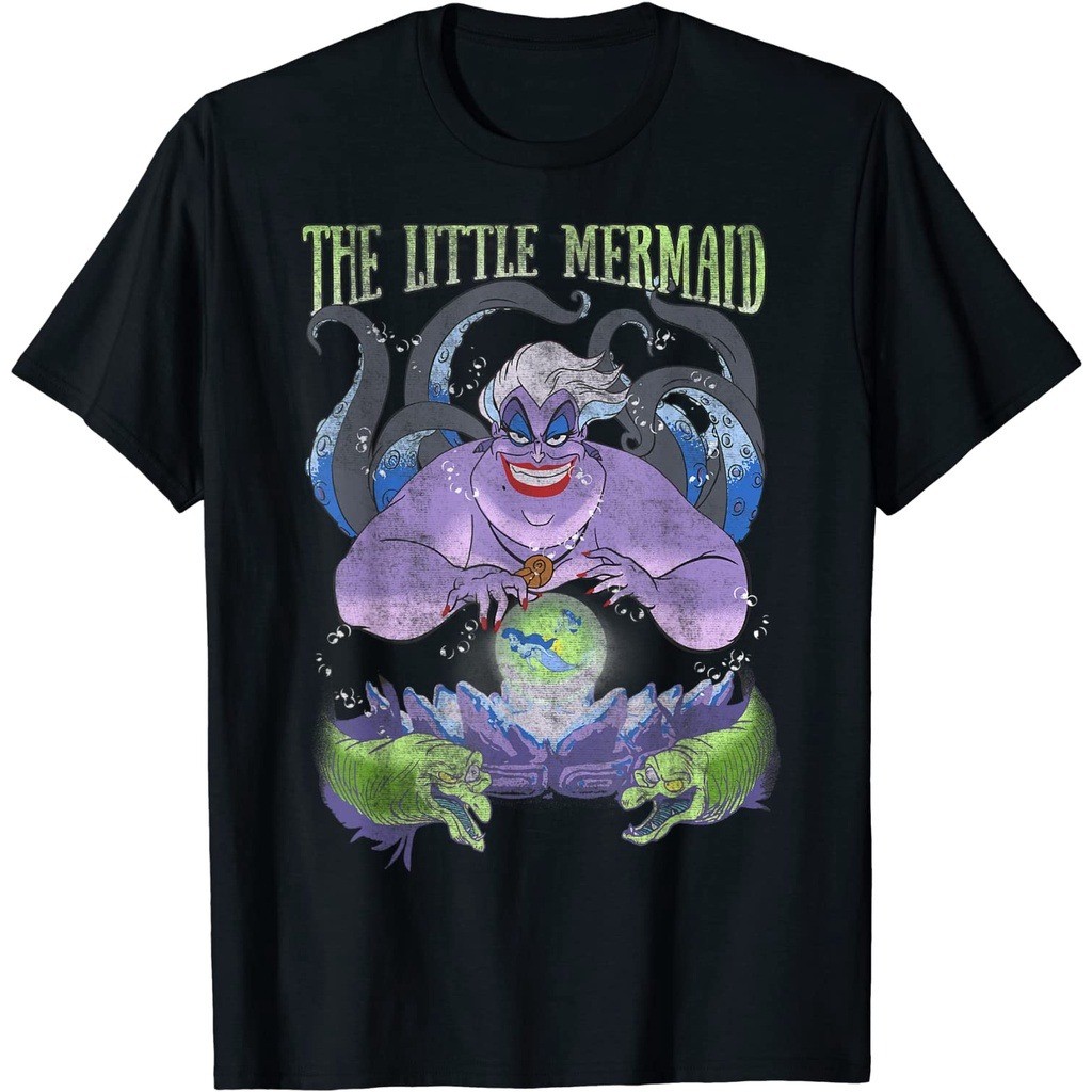 [2024HOT]เสื้อยืดผ้าฝ้ายพรีเมี่ยม เสื้อยืด พิมพ์ลาย Disney The Little Mermaid Evil Ursula Crystal Ball สําหรับ ผู้ชาย