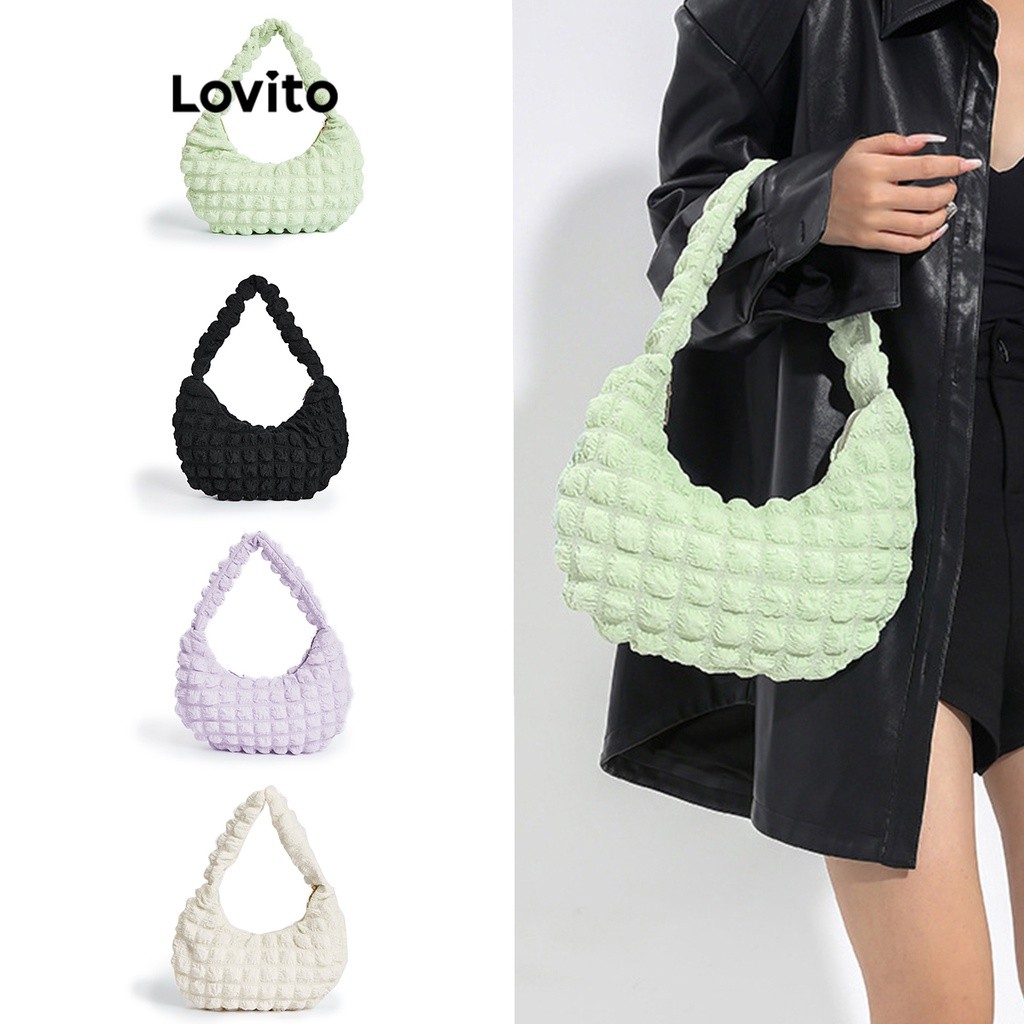 Lovito กระเป๋าสะพายไหล่ ขนาดเล็ก เบสิก สีพื้น สไตล์ลำลอง สำหรับผู้หญิง L69AD089 (สีขาว/สีม่วง/สีเขียว/สีดำ)