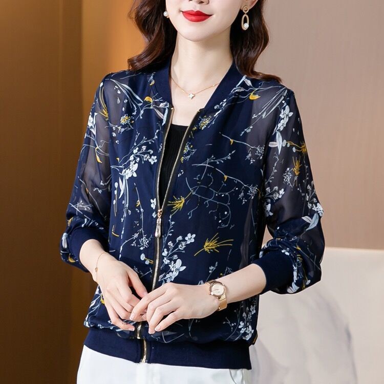 เสื้อฤดูใบไม้ผลิและฤดูร้อนของผู้หญิง - แฟชั่นผู้หญิงระดับไฮเอนด์พิมพ์ที่เรียบง่ายหลวมแขนยาวขนาดใหญ่ด้านบน