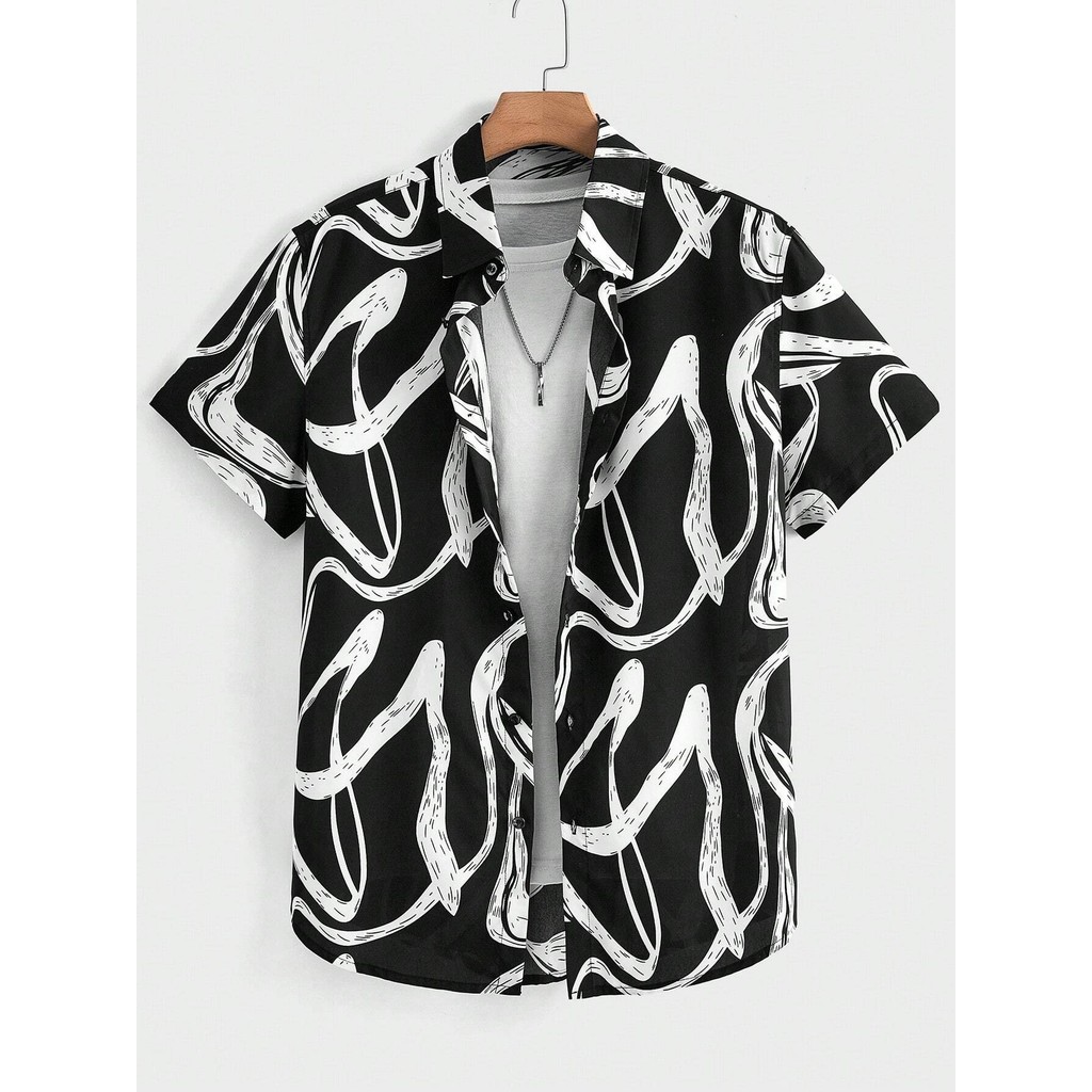 Manfinity Homme Men_s พิมพ์ทอสีดําและสีขาว