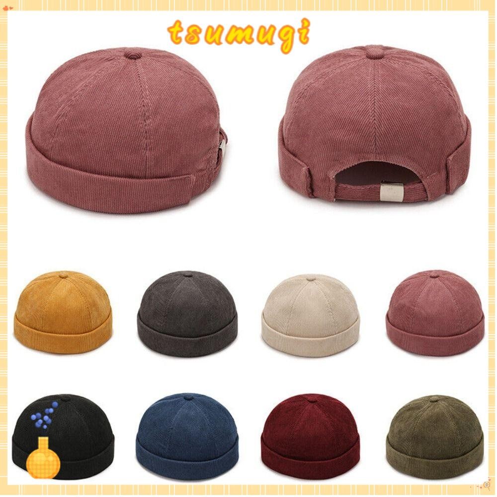 Tsumugi หมวกฮิปฮอป, หมวกทรงกลมแบบปรับได้แข็ง, หมวกผ้าลูกฟูกผ้าฝ้ายลําลอง Skullcap
