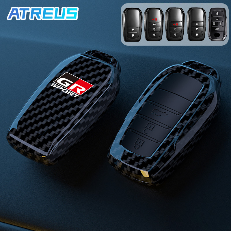 Toyota GR เคสกุญแจรถยนต์ คาร์บอนไฟเบอร์ ตัวป้องกันกุญแจ เคสกุญแจรีโมทรถยนต์ สําหรับ Toyota Prius Fortuner Corolla Cross CHR Camry Wish Vios Veloz Estima Sienta Yaris Ativ Altis Hilux Revo bZ4X Hiace