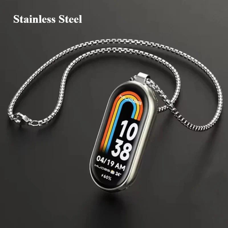 สร้อยคอโซ่โลหะสําหรับ Xiaomi Smart Band 8 NFC สร้อยข้อมือ Mi band9 สมาร์ทวอท์ชตกแต่งคอจี้ Mi Band 8/