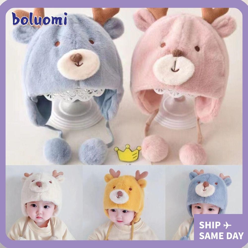 Boluomi หมวกเด็กฤดูหนาว,Windproof Plush ทารก Beanie หมวก,การ์ตูนสําหรับ 2-8 เดือนเด็กป้องกันหูเด็กวัยหัดเดิน Bonnets เด็ก