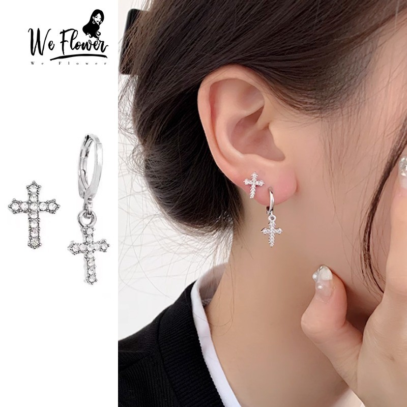 เราดอกไม้ Punk S925 เงิน Shining คริสตัล Cross Hoop ต่างหูสําหรับผู้หญิงผู้ชาย Hypoallergenic Ear Studs เครื่องประดับอุปกรณ์เสริม – โปรปัง