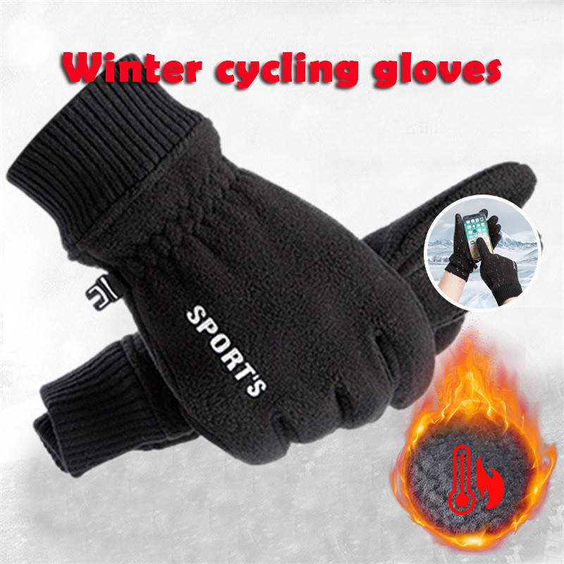 Thicken ถุงมือขนแกะสําหรับผู้ชายผู้หญิงฤดูหนาว Warm ความร้อน Full Finger ถุงมือ Outddor Windproof วิ่งเล่นสกีขี่จักรยาน Mittens