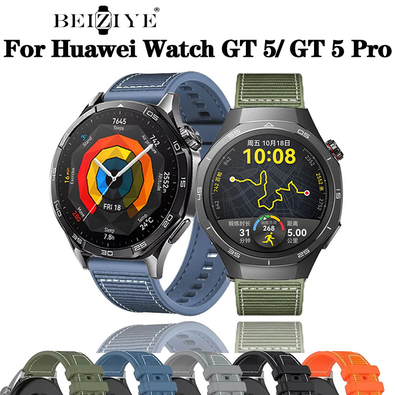 22 มม.ซิลิโคน + นาฬิกาทอสําหรับ Huawei นาฬิกา GT 5 46 มม.ไนลอน Braid สร้อยข้อมือซิลิโคนสําหรับ Huawei นาฬิกา gt5 pro 46 มม.Breathable Watchbands Accessorie