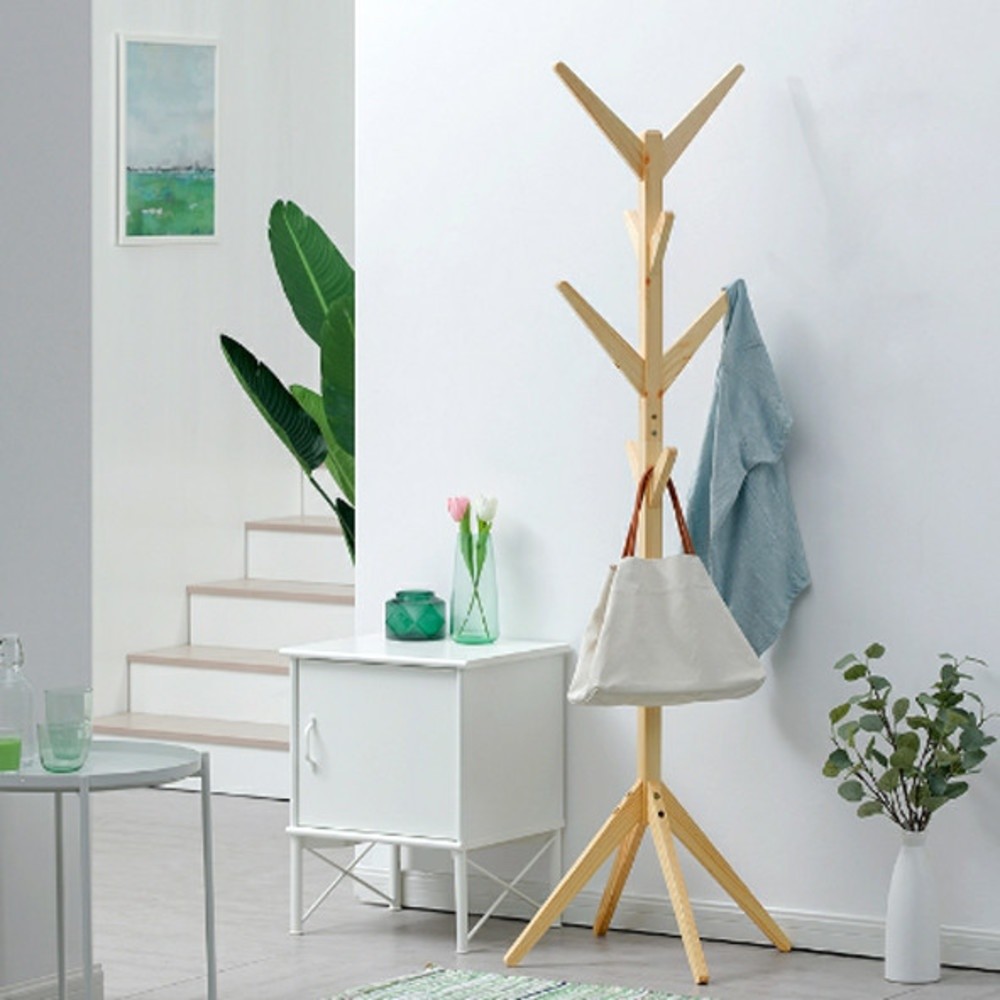 NP_shop4289 SAKU ที่แขวนหมวกและเสื้อ 3 ชั้น รุ่นJD03 ขนาด 45×45×175ซม. สีไม้