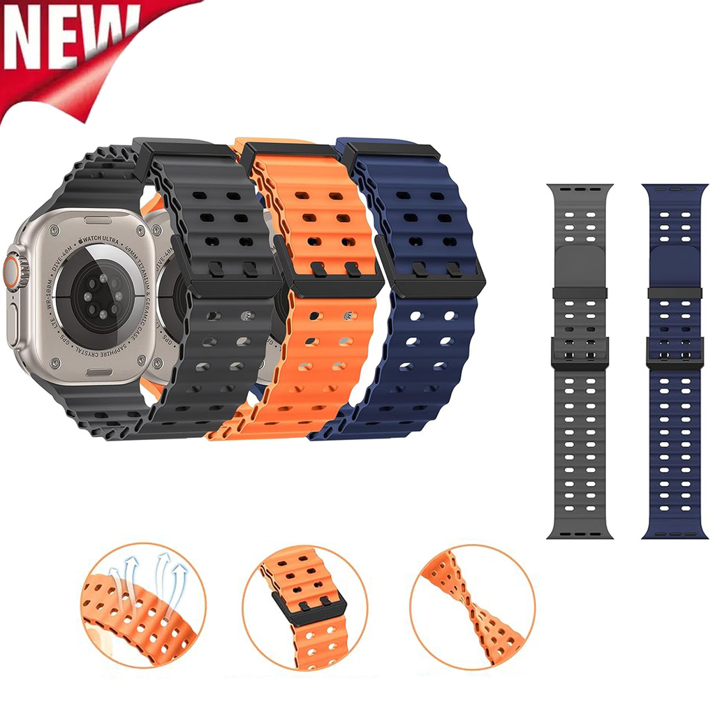 สายซิลิโคนสําหรับ Apple Watch IWatch Series 10 9 8 7 SE 6 5 4 3 2 1 Ultra 49 มม.สมาร์ทนาฬิกา 46 มม.45 มม.44 มม.42 มม.Ultra2 ฟังก์ชั่นสายนาฬิกาอัจฉริยะ