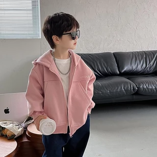 เสื้อเด็กผู้ชาย เด็กใหม่ฤดูใบไม้ผลิเสื้อผ้าสบายๆเสื้อกันหนาวหมวกกีฬาซิป