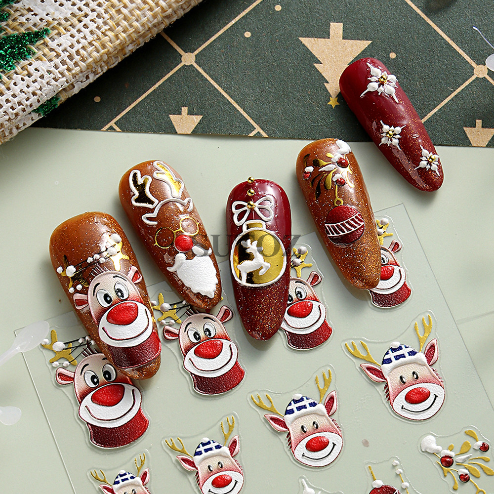 5d การ์ตูนกวางสติ๊กเกอร์ติดเล็บตกแต่งคริสต์มาสน่ารักหมี Penguins Bells ถุงมือเล็บ Sliders ปีใหม่เล็บ Decals NT5D-K281 - รูปที่ 4