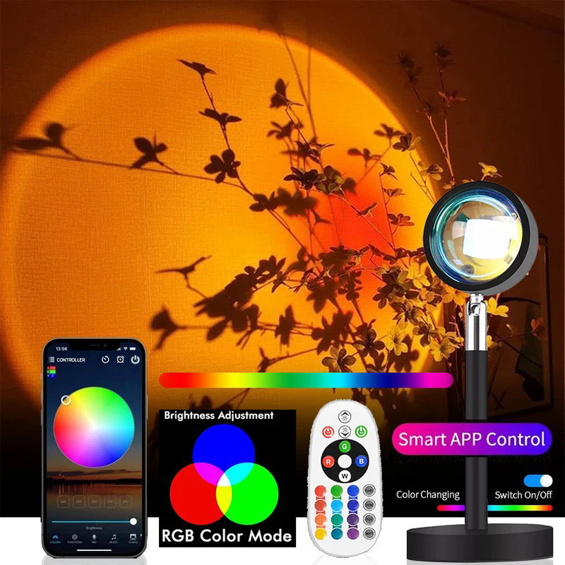 16 Colors RGB Photography Sunset Lamp Led Usb Projector Night Light Remote Neon Bedroom Home Coffee 