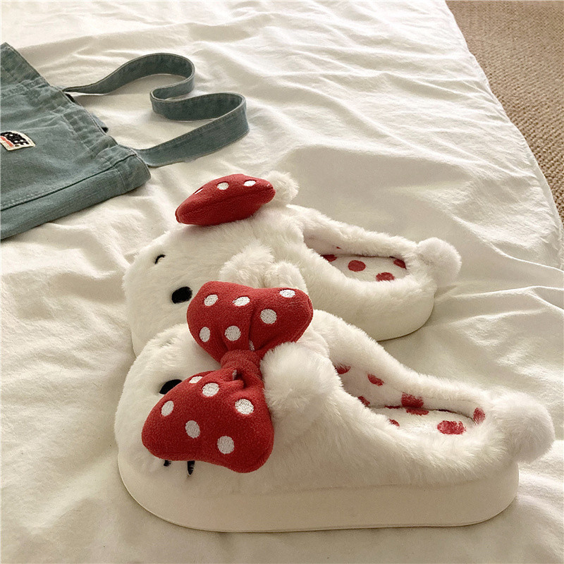 รองเท้าแตะตุ๊กตาคิตตี้ น่ารัก อิน รองเท้าแตะการ์ตูนฤดูหนาวสวมใส่กลางแจ้งในร่มกันลื่นบ้านรองเท้าตุ๊กตาอบอุ่นหวาน