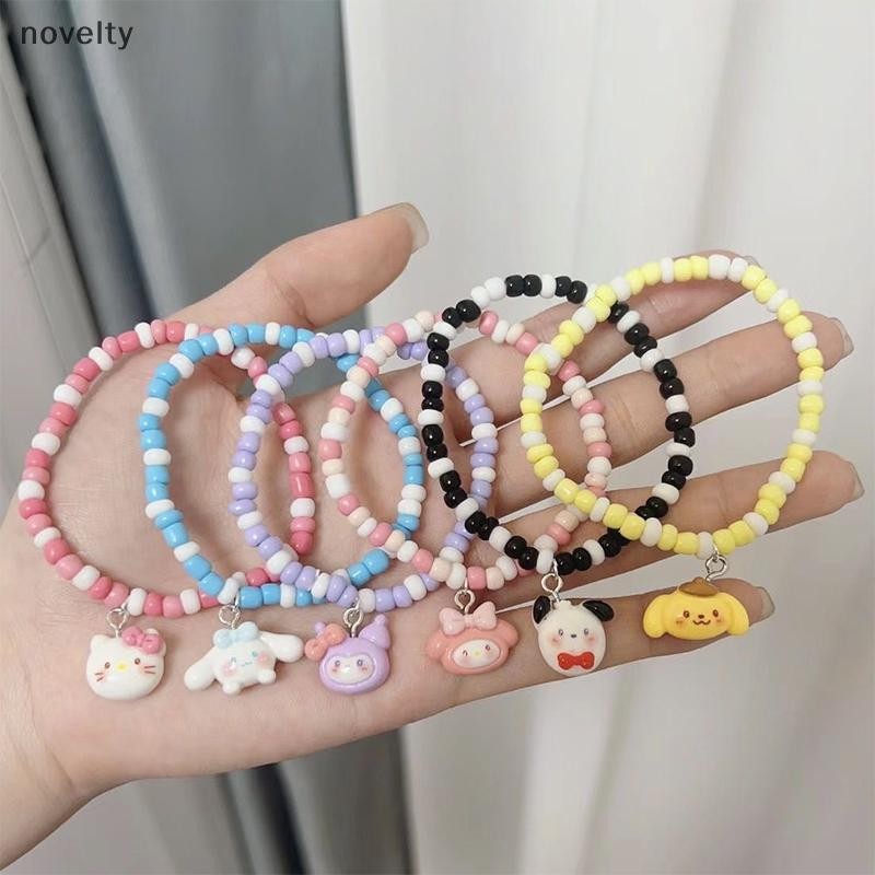 Nly Kawaii Sanrio Hello Kitty สร้อยข้อมืออะนิเมะ Kuromi My Melody Cinnamoroll การ์ตูนน่ารักหวานคู่สร้อยข้อมือลูกปัดสําหรับสาวเครื่องประดับของขวัญ N