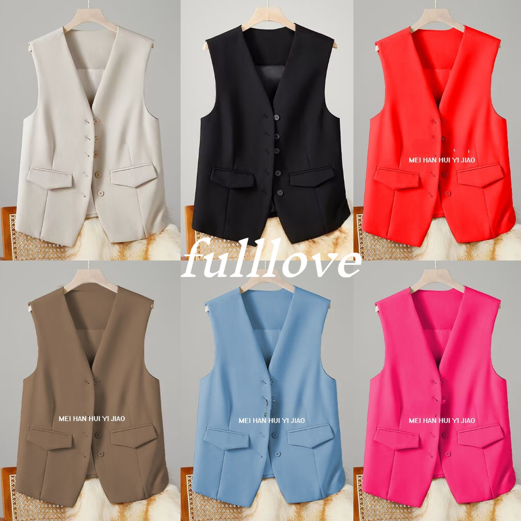 🔥พร้อมส่ง Fulllove เสื้อกั๊กสูทฤดูใบไม้ร่วงสไตล์ใหม่เวอร์ชั่นเกาหลีแนวโน้มเสื้อกั๊กขนาดใหญ่ บาลค์ เสื้อสูทแฟชั่นสตรี Blazer