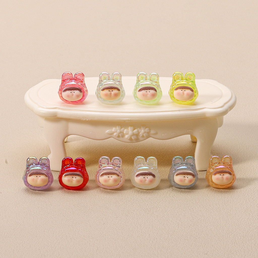 10 ชิ้น Mini Luminous Glow Bunny Head เรซิ่น Charms สําหรับ DIY (Z1-5)