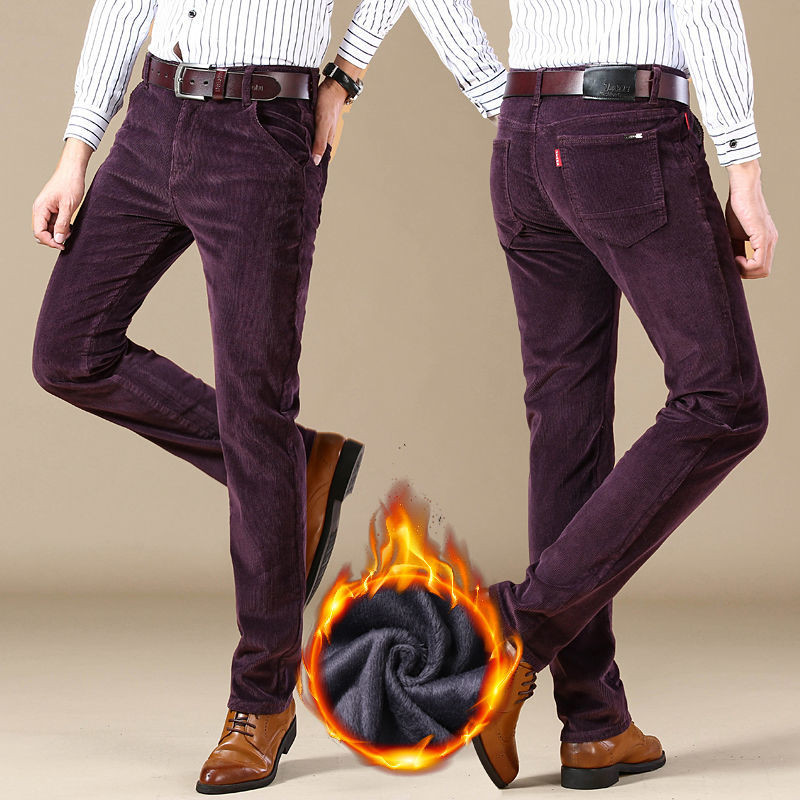 กางเกงวัยรุ่นยืดผ้าลูกฟูกทรงสลิมฟิตกางเกงพักผ่อนทุกคู่กางเกงผู้ชายฤดูหนาวกางเกงผ้าลูกฟูกหนาฤดูหนาวผู้ชาย