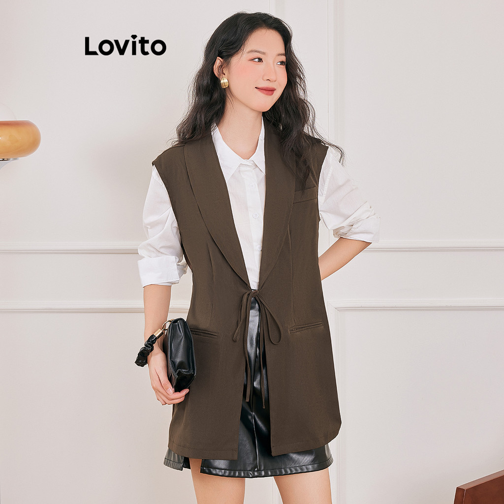 Lovito เสื้อเบลเซอร์หน้าผูกธรรมดาหรูหราสำหรับผู้หญิง L106AD471