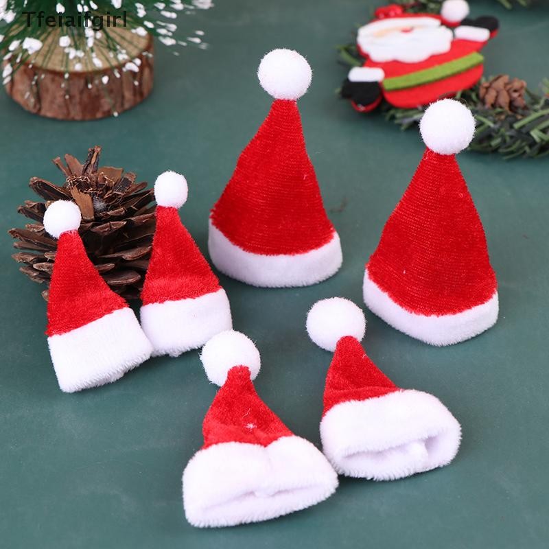 Tfl 2 ชิ้น Dollhouse Miniature คริสต์มาส Santa Claus หมวกตุ๊กตาหมวกสีแดง Xmas Home Decor GZ