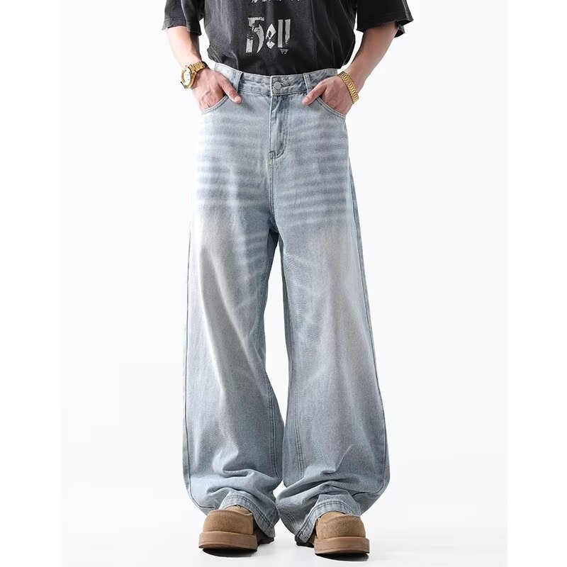 กางเกงยีนส์ยาวชาย ทรงกระบอก ผ้ายืด ทรงหลวม ใส่สบาย สไตล์เกาหลี baggy jeans ยีนส์กระบอกใหญ่