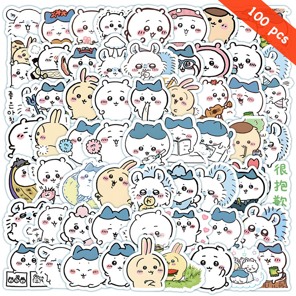 ชุดสติ๊กเกอร์ Chiikawa ชุดสติ๊กเกอร์กราฟิตี้กันน้ำลายการ์ตูน, 100 แผ่น/ชุด