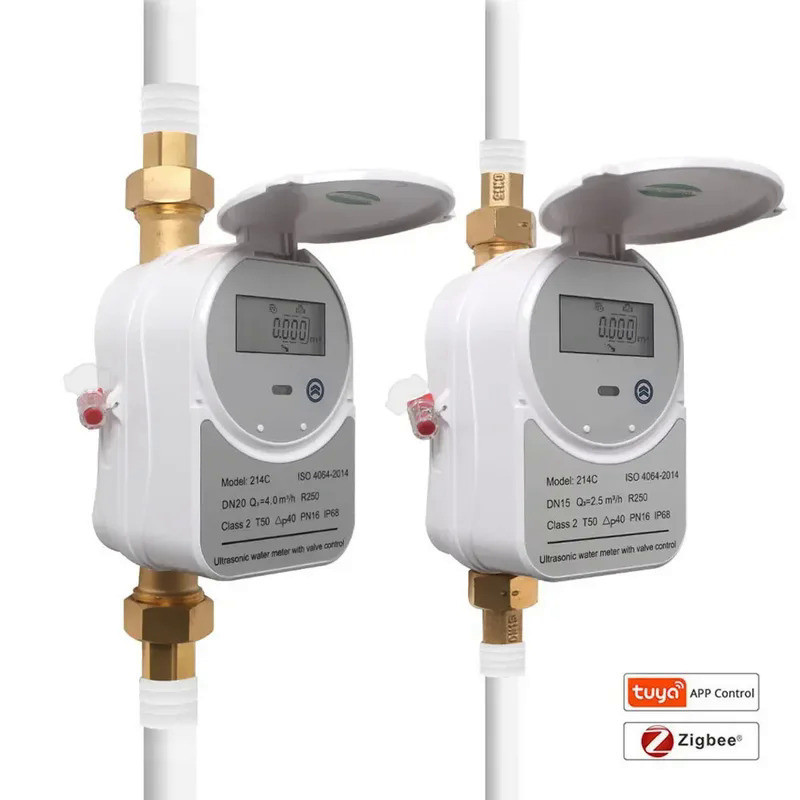 Tuya Zigbee Smart Valve Ultrasonic Water Meter with LCD Display Water Quantity Flow Consumption Meas