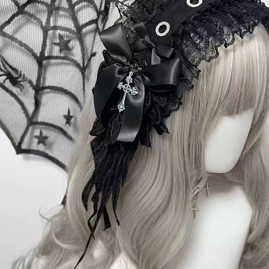 ญี่ปุ่น Handmade Lolita Wing แถบคาดศีรษะ Gothic Dark Angel อุปกรณ์เสริมผม Subculture ฮาโลวีน Photo Props Y2k