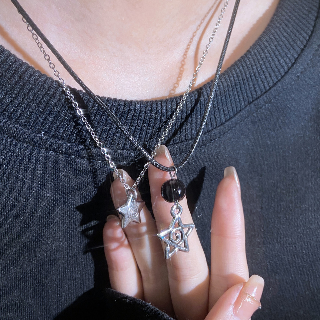 Yx Sweet Cool Pentagram Swirl Necklace Star Tassel Spiral Collarbone Chain ของขวัญแฟชั่นสตรี