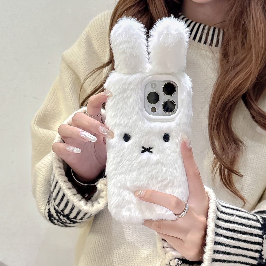 ฝาครอบ TPU ตุ๊กตาหน้ากระต่ายสีขาวน่ารักสําหรับ Apple IPhone 16 15 14 13 Pro Max เคสกันกระแทก