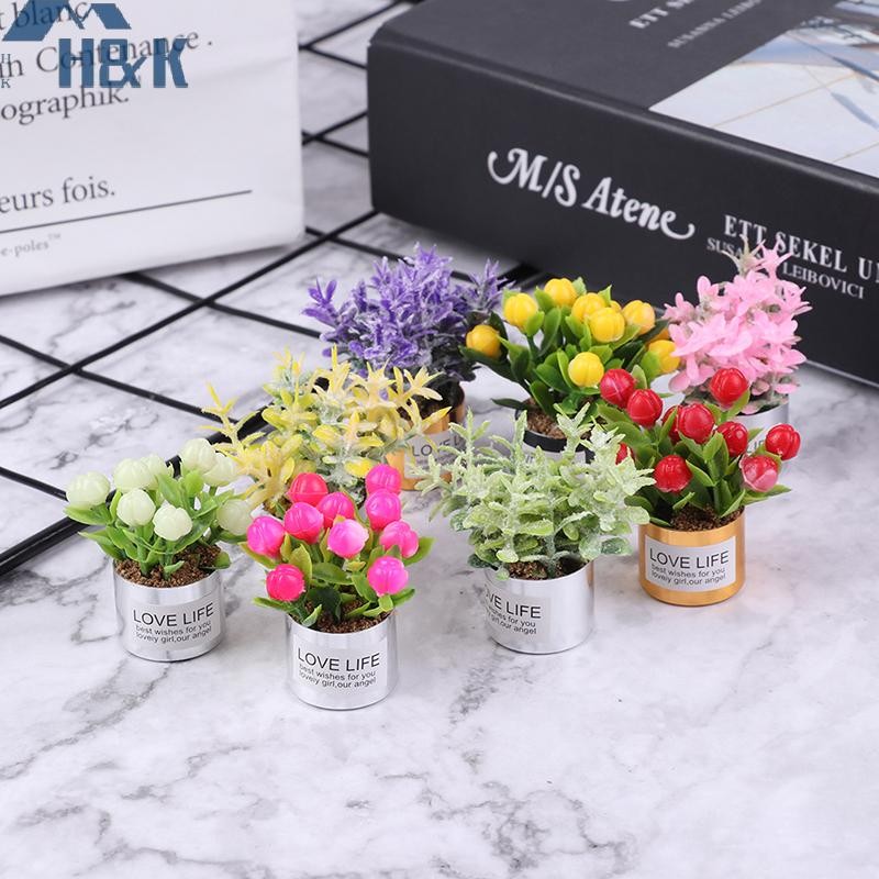 [H&K Jul] 1 PC 1:12 Dollhouse Mini Iron Potted Plant Pot Lavender Plant Home Garden Decor {th}