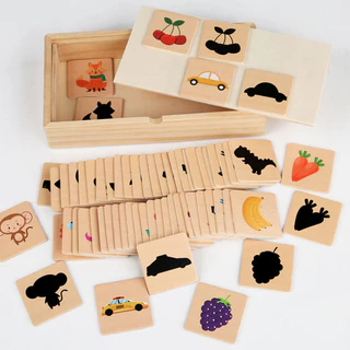 พร้อมส่ง จับคู่ภาพเงา เกมจับคู่ความจํา สัตว์/ผลไม้ จิ๊กซอ ตัวต่อไม้ เสริมพัฒนาการเด็ก