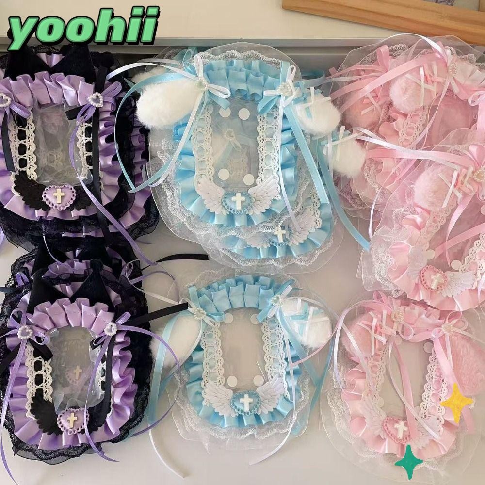 YOOHII ที่ใส่บัตรโฟโต้การ์ด Kpop Angel Wings Plush Lace พร้อมโบว์สีชมพู สำหรับเก็บการ์ดอนิเมะน่ารัก