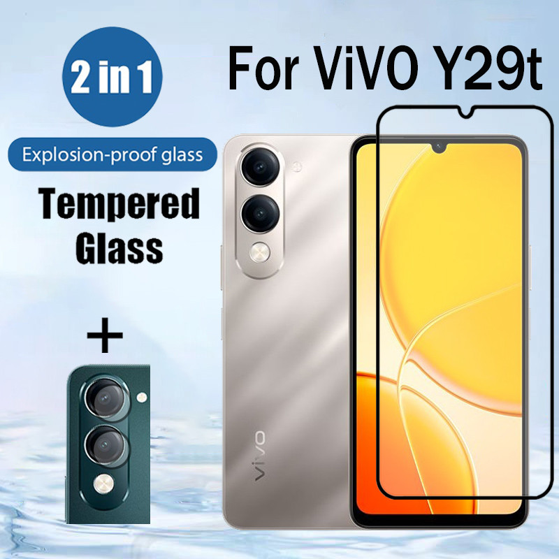 Vivo Y29t 2 in 1 กระจกนิรภัยป้องกันหน้าจอสําหรับ Vivo Y39 Y29s Y29 Y19s Y38 Y28 Y18 Y03 Y27 Y27s Y17s Y36 Y04 4G 5G ป้องกันการกระแทกฟิล์มแก้วและเลนส์กล้อง