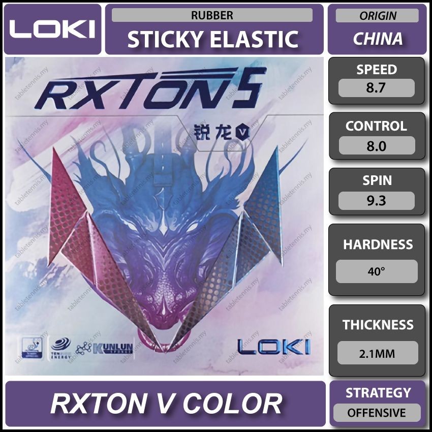 Loki Rxton 5 Colour Sticky Elastic Table Tennis Rubber Getah Ping Pong Rxton V