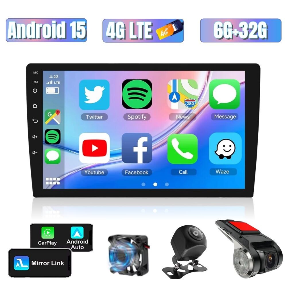 6GB RAM+32GB ROM Dashcam+AHD Cam/9/10 นิ้ว Double 2DIN Android 15 รถวิทยุเครื่องเล่นวิดีโอมัลติมีเดี