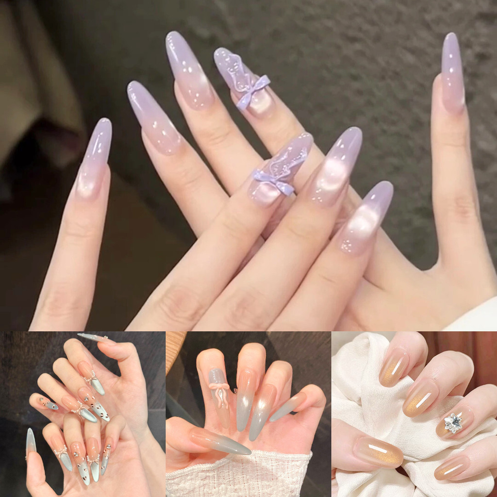 🔥พร้อมส่ง🔥เล็บปลอมพร้อมติด【1 กล่อง/24 ชิ้น】สุดคุ้ม เล็บปลอมสำเร็จรูป พร้อมกาว+ตะไบ ใช้งานง่าย สะดวก สีสวยสด ลายน่ารัก