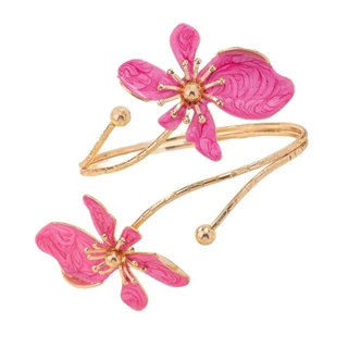 LITTLEX สร้อยข้อมือดอกไม้, เคลือบเคลือบหัตถกรรมสีทองดอกไม้เปิดข้อมือ Armlet, Vintage โลหะเปิดแหวนของขวัญ