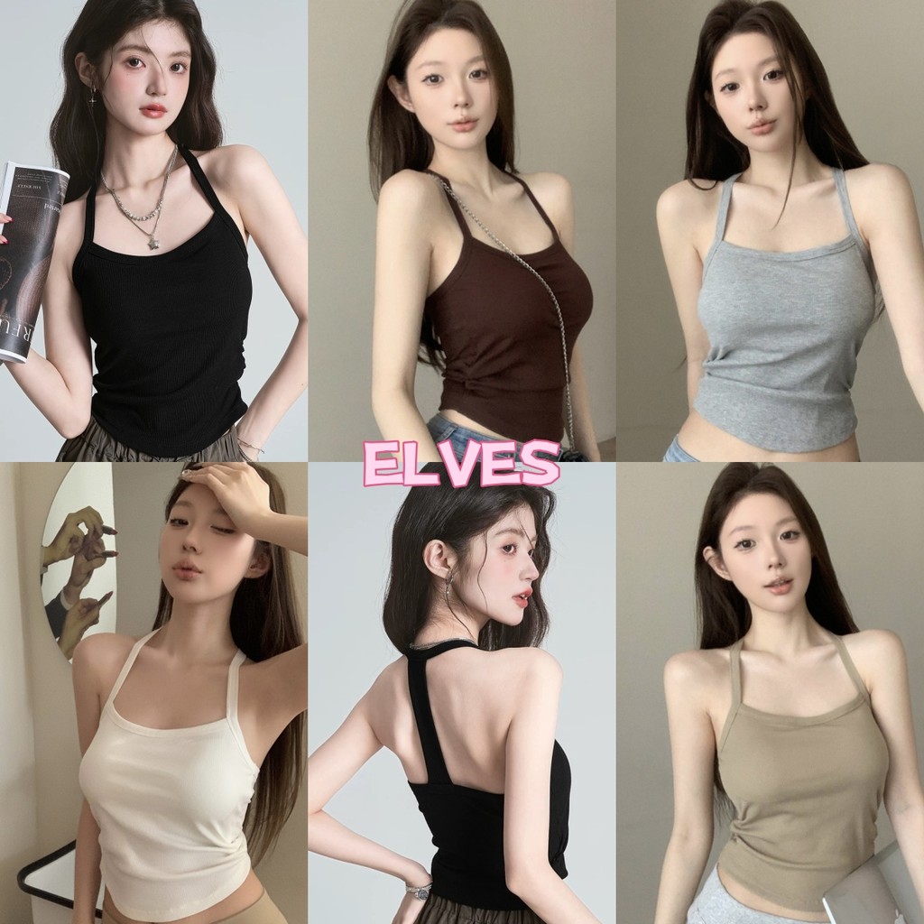 Elves พร้อม เสื้อสายเดี่ยว เสริมฟองน้ำ สีพื้น ดีเทลเว้าหลัง ทรงรัดตัว เสื้อกล้ามผู้หญิง“FY88030″ ราคา ถูกที่สุด ดีลบีเคเค