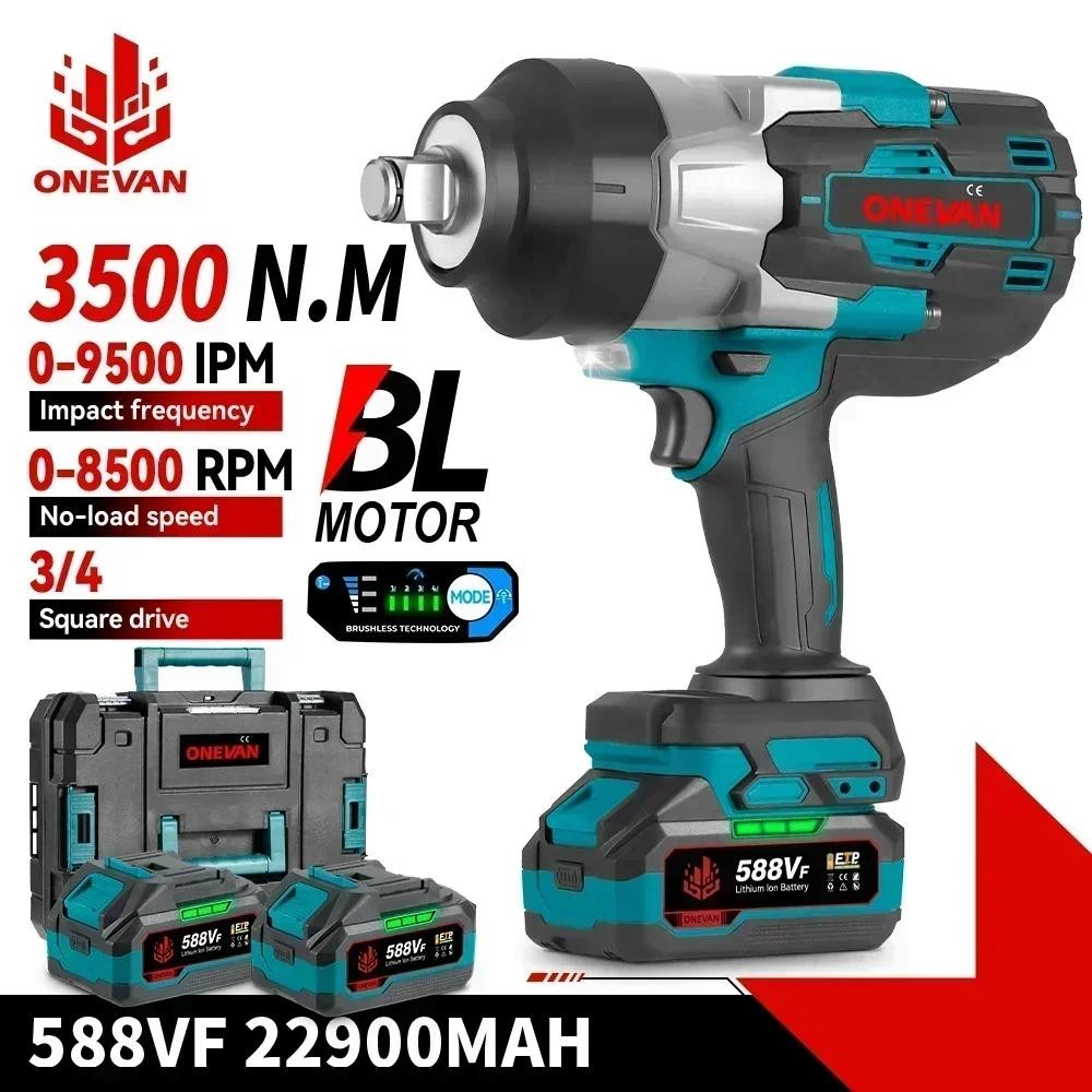ONEVAN 3500NM ประแจผลกระทบไฟฟ้าแบบไม่มีแปรง 3/4 นิ้วประแจแรงบิดสูงไร้สายเครื่องมือไฟฟ้าสําหรับ Makita 18V แบตเตอรี่ Pin
