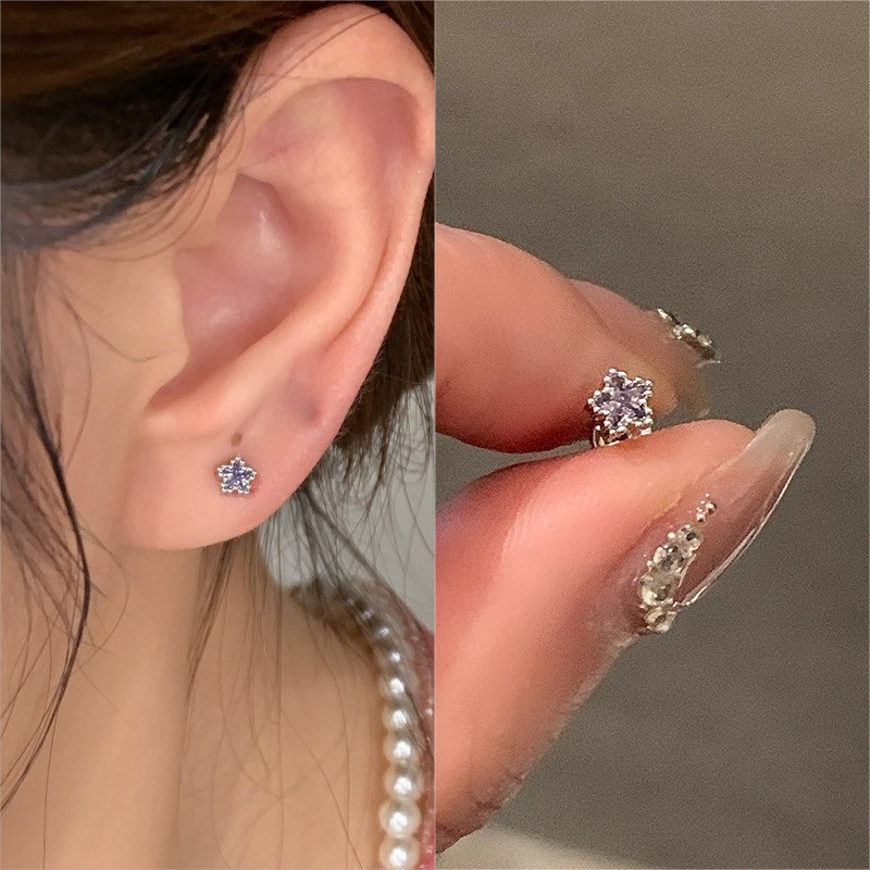 ต่างหู Bling สีม่วง Star Piercing สำหรับผู้หญิง แบบ Studs และหูกระดูก