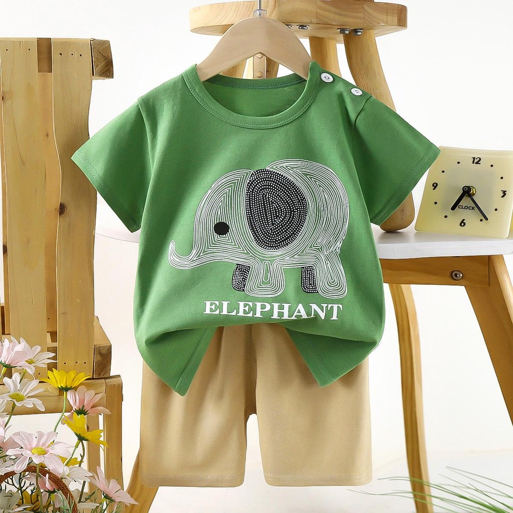 เด็กหญิง, เด็กผู้ชาย น่ารักชุดเซทเสื้อแขนสัน+กางเกงขาสั้น เซท 2 ชิ้น ชุดนอนเด็ก ผ้าบางๆใส่ สบาย ไซส์：73-120cm “DA-N”